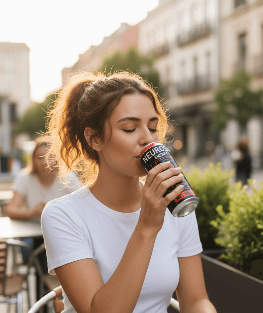 Woman drinking Neurosip Melonade